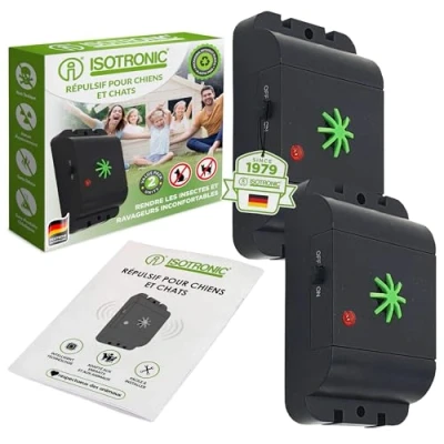 Image de ISOTRONIC Anti Chat Chien Deratisation Ultrason Deratiseur Répulsif Electronique Produit Nuisible Dispositif à ultrasons Elimination pour Maison Jardin Voiture Lot de 2