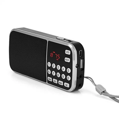 Image de Lampe de Poche Portable Radio FM d&#039;urgence LED, Haut Parleur Lecture Audio numérique Haute Performance avec Touche répétition, Supporte USB/TF/FM/AUX (Noir)