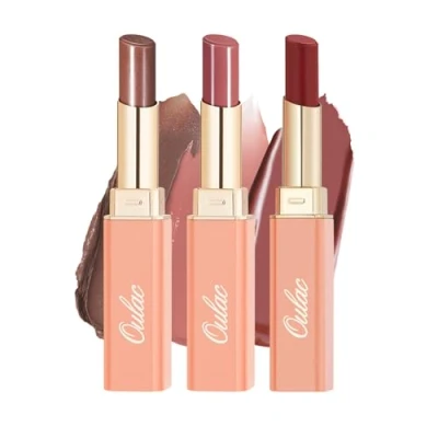 Image de Oulac Rouge a Levre et Baume 2 in 1 Set à Lèvres Marron Nu Juteux Brillant, Soin Pour les Lèvres, Hydrate Sèches, Gercées Abîmées, Vegan