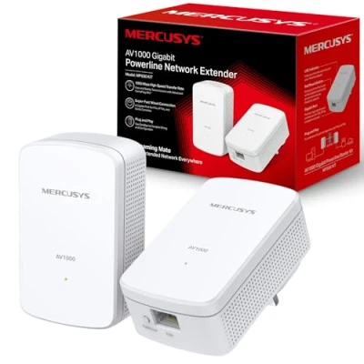 Image de Mercusys AV1000 Gigabit Powerline Starter Kit, Data transfer speed Up To 1000 Mbps, Ideal for 4K streaming, online gaming and graphics intensive applications No Configuration required (MP500 KIT)