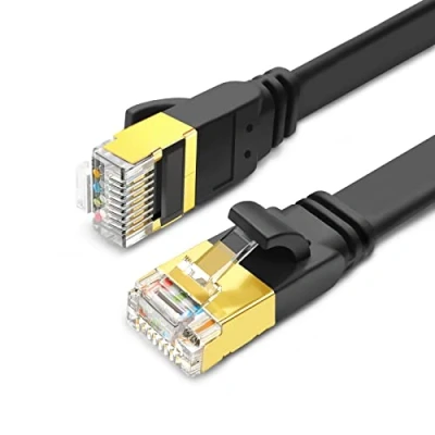 Image de Yauhody Cat 8 Cable Ethernet 3m, 40Gbps Câble Internet Haut Débit 2000MHz SFTP Blindé LAN Réseau Plat RJ45 Cat8 3m pour PS5, Routeur, Modem, Switch, TV, PC (Noir)