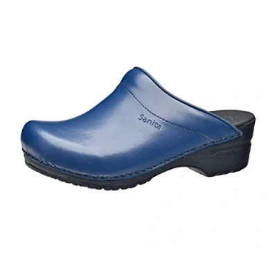Image de Sanita Sonja PU Sabots Ouvert Produit Original Fabriqué à la Main pour Femme Assise Plantaire de Forme Anatomique avec Mousse Souple Bleu 38 EU