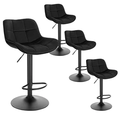 Image de EUGAD Lot de 4 Tabourets Bar, Chaises Bar Pivotantes, avec Repose Pieds et Dossier, Comptoir pour Bistro, Restaurant, Cuisine, Hauteur Réglable 62 84cm Noir 1005BY