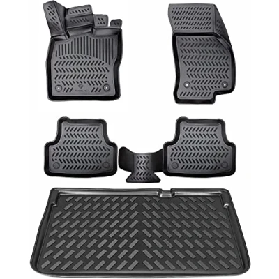 Image de ELMASLINE Lot de tapis en caoutchouc 3D et bac coffre, Voiture Accessoires pour Skoda Fabia 4 (IV) à partir 2021 sol coffre
