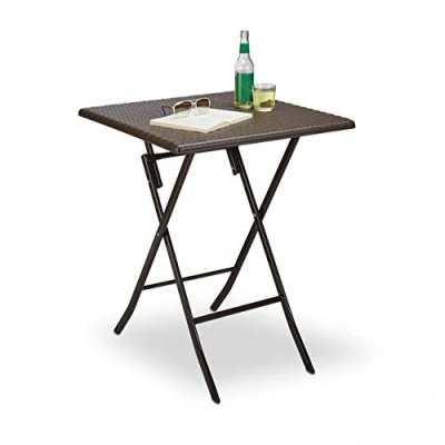 Image de Relaxdays 10020057 Table pliante de jardin carrée Camping pliable BASTIAN en aspect rotin Terrasse HxlxP: 74 x 61,5 cm , marron