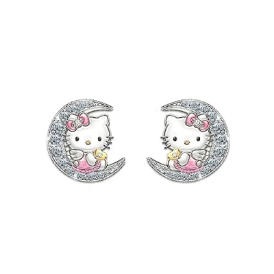 Image de Kaguyo boucles d&#039;oreilles en argent pour femmes, Hello Kitty sterling 925, zircone chat mignon femmes filles enfants (Kitty B)