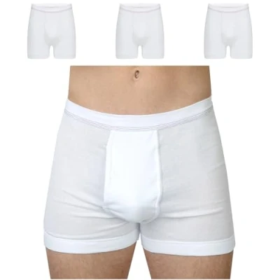 Image de SES Lot de 3 slips à fines côtes pour homme 100 % coton Tailles S 4XL Avec ouverture et taille souple En qualité supérieure, Blanc., M
