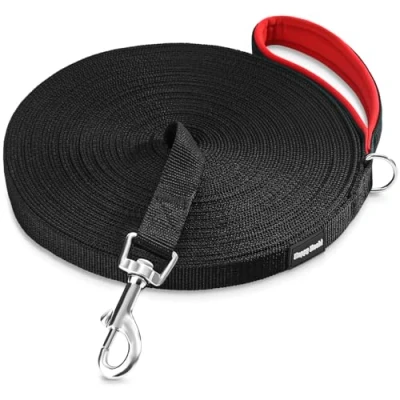 Image de HAPPY HACHI Laisse pour Chien (20m Noir), de Dressage avec Poignée Longe Longue Sangle en Nylon Mains Libre Petits à Grands Chiens Animal Compagnie Promenade Jogging