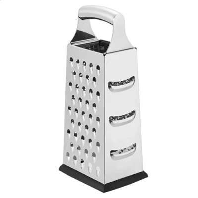 Image de Amazon Basics Rectangulaire Râpe à fromage ultra robuste en acier inoxydable 4 côtés avec base antidérapante 22,9 cm, Noir (Anciennement marque AmazonCommercial)