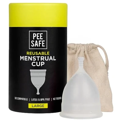 Image de PEE SAFE Cup menstruelle réutilisable (grande) Flux abondant Coupe douce et flexible 100% Silicone de qualité médicale Pas fuite ni d&#039;infection
