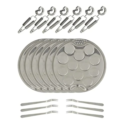 Image de MENASTYL Service à escargots de 18 pièces 5040063 6 assiettes 12 Ø19cm + pinces fourchettes en acier inoxydable