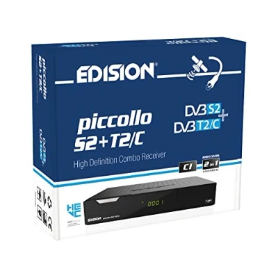 Image de Edision Récepteur combiné PICCOLLO S2+T2/C H.265/HEVC (DVB S2, DVB T2, C) CI Full HD USB noir, télécommande universelle 2 en 1