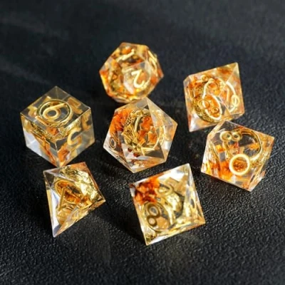 Image de Dés de Jeux Le Seigneur des Anneaux pour Donjons et Dragons, DND Jeu Role 7 pièces Résine Polyédriques D4 D6 D8 D10 D12 D20 D% Ttrpg MTG RPG avec Boîte Cadeau