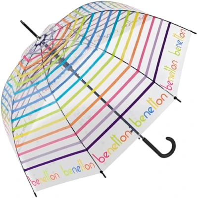 Image de Benetton Parapluie cloche automatique transparent Dip Dye, Signature Stripe, 105 cm