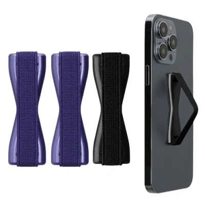 Image de kwmobile 3X Support Doigt Smartphone Accessoire pour téléphone Portable Sangle poignée Dos Bleu Violet métallique Noir
