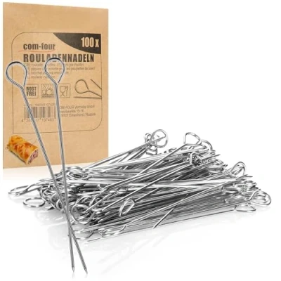 Image de COM FOUR® Aiguilles à roulade 100x en acier inoxydable brochettes de viande 11 cm long qualité supérieure dans un ensemble (100 pièces aiguille)