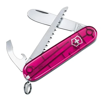 Image de Victorinox My First Petit Couteau de Poche Suisse pour Enfants, Léger, Multitool, 9 Fonctions, Rose Transparent