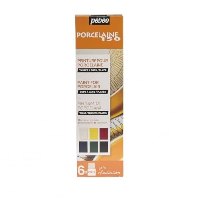 Image de Pébéo Porcelaine 150 Set Initiation Brillant Peinture sur 6 Flacons de 20 ml Assortiment Ivoire + Citrine Écarlate Lapis Olivine Anthracite 756471