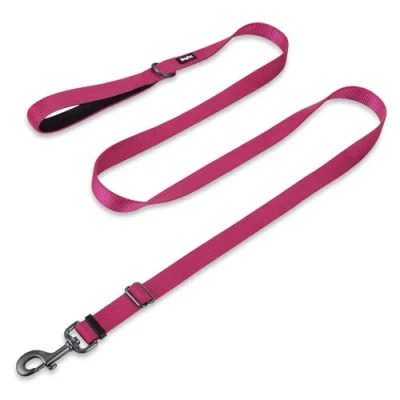 Image de Laisse réglable améliorée avec poignée en Nylon Robuste et Doublure néoprène Super Doux pour Chiens géants de Taille Moyenne (Ajustable Grand Modèle L, Rose Rouge Rose)