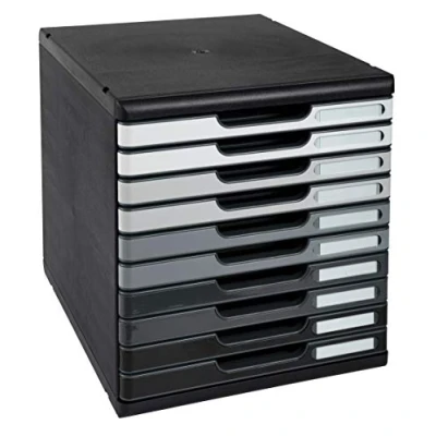 Image de Exacompta Réf. 302794D MODULO A4 Caisson 10 tiroirs fermés pour documents A4+ Dimensions extérieures : Profondeur 35 x largeur 28,8 Hauteur 32 cm Noir/dégradé de gris