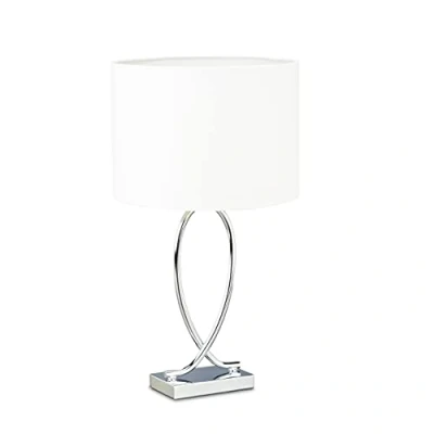 Image de Relaxdays 10022850 Table argenté Abat Jour Rond Lampe de Chevet Moderne Design Fer HxlxP: 51 x 28 cm, Blanc, Caoutchouc, 40 W, 36 cm