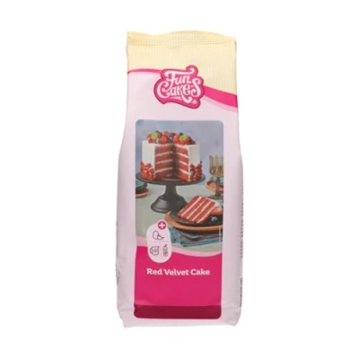 Image de Mélange FunCakes pour Red Velvet Cake : gâteau bien moelleux et avec une légère saveur de chocolat, couleur rouge parfaite, convient également les cupcakes Velvet, Halal. 1 kg.