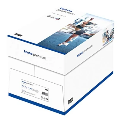 Image de TECNO PREMIUM, papier reprographique, blancheur élevée, 80g, A4, FSC, carton de 5 x 500 feuilles