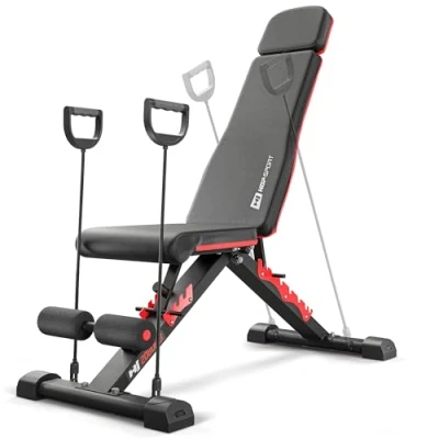 Image de Hop Sport Banc de musculation pliable multifonctionnel HS 2080HB avec extenseurs, Dossier réglable à 8 positions, complet en acier pour la maison, Charge max. 250 kg