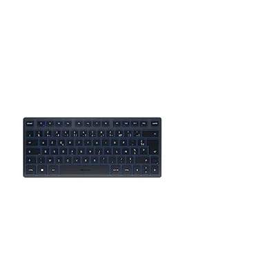 Image de CHERRY KW 7100 MINI BT, Clavier compact multi appareils avec trois canaux Bluetooth, Disposition française (AZERTY) Design plat, étui de transport inclus, Slate Blue