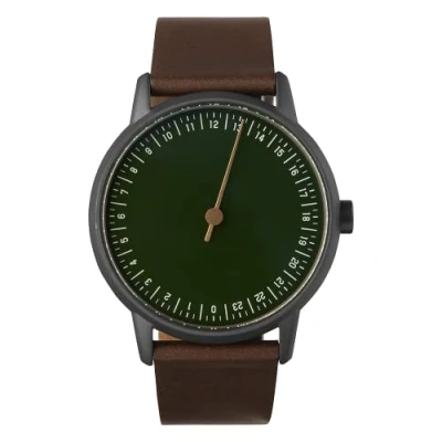 Image de slow Rond 22 Cuir marron foncé, boîtier anthracite, cadran vert