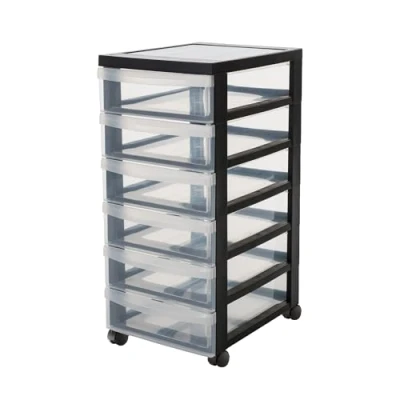 Image de Iris Ohyama, Tour de rangement à Roulettes en Plastique, 6 Petits Tiroirs, Noir, Ouverture Facile, Meuble Rangement,Papeterie, pour Chambre, Salle Bain, École &amp; Bureau, Sans BPA, DC 360