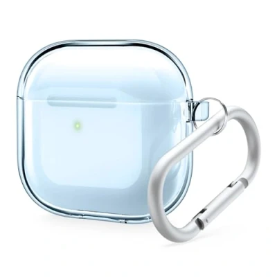 Image de elago Coque Transparente Compatible avec l&#039;étui AirPods 4 Mousqueton Inclus, Réduction du Jaunissement, Chargement sans Fil, Résistant aux Chocs, Protection Complète (Bleu)