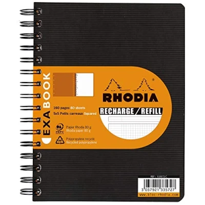 Image de RHODIA 133572C cahier recharge pour d&#039;organisation Exabook Noir A5+ 16 x 21 cm Petits Carreaux 160 pages détachables perforation 6 trous Papier Clairefontaine 80 g/m² Rhodiactive