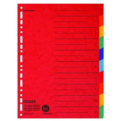 Image de Falken Lot de 10 intercalaires en carton pour format A4 + 24,5 x 30 cm Hauteur totale avec impression d&#039;organisation pièces couleurs 2 5 classer les pochettes perforées