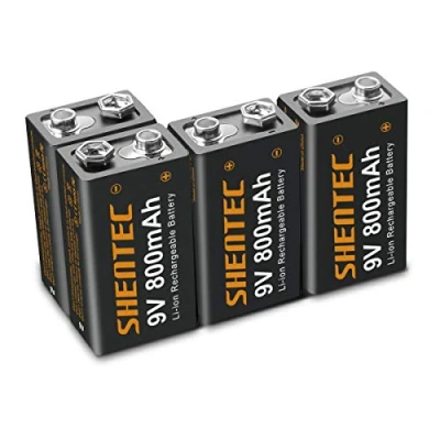 Image de 4Piles Shentec Piles 9V Rechargeables 800mAh Li ION 6F22 Grande Capacité pour Détecteur de Fumée, CO, Multimètre, Microphone, Jouets Electroniques