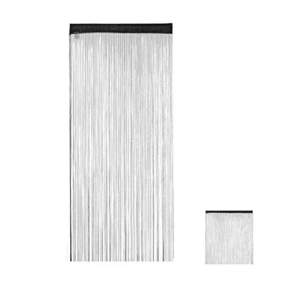 Image de Relaxdays Fils, Franges, Porte fenêtre, Rideau Hauteur 245 cm, 90x245 Noir, Polyester, 1 élément