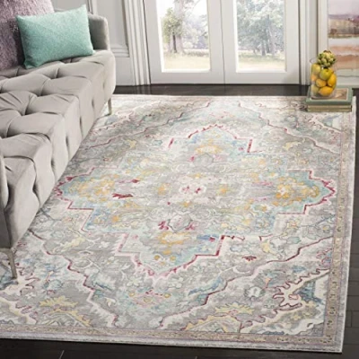 Image de SAFAVIEH Vintage Lucy Grand Tapis de Salon rectangulaire pour Une Utilisation en intérieur, Polyester, Gris/Bleu Clair, 120 X 180 cm