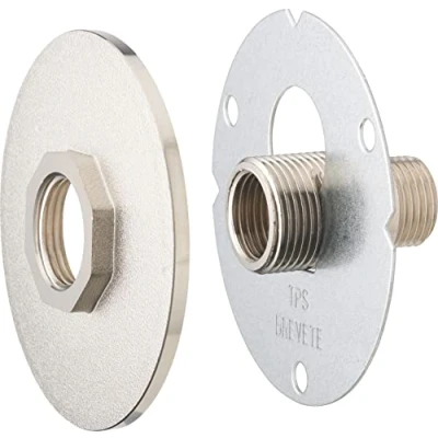 Image de Platine de Fixation Confort Robinet Extérieur Avant/Après Crépi Finition Laiton Nickelé AROZ