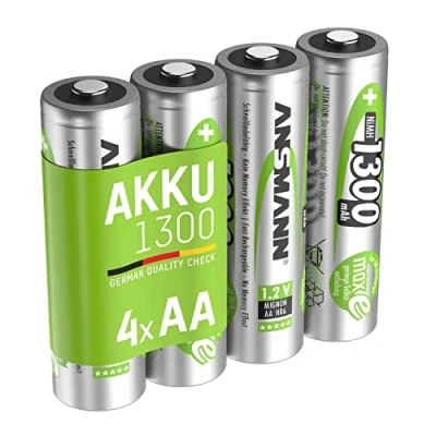 Image de ANSMANN Piles Rechargeables Mignon AA/HR6 1,2V 1300 mAh (Lot de 4) NiMH à Faible autodécharge pour Lampe Poche, Jouet, tensiomètre, etc. AA pré chargées