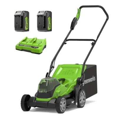 Image de Greenworks G24X2LM36K4X Tondeuse à Gazon Sans Fil pour Pelouses Jusqu&#039;à 420m², Largeur de Coupe 36 cm, Sac 40L, INCLUS Deux Batteries 24V (Équivalent 48V) 4Ah et Chargeur Double, Garantie 3 Ans