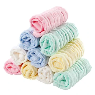 Image de EXTSUD Lot de 10 Débarbouillettes Bain pour bébé Lingettes en Mousseline Coton 25 * 25cm Serviettes Toilette Extra Douces, Absorbant, Lavable et Réutilisable Nouveau né