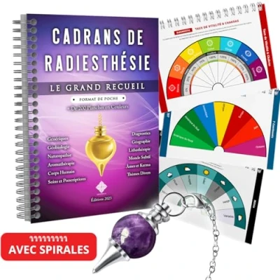 Image de Cadrans de Radiesthesie Coffret Le Grand Recueil Format &quot;De Poche&quot; et Pendule Divinatoire en Amethyste Plus 200 Planches Uniques Couleurs (Format A5 14,8 cm x 21 cm)