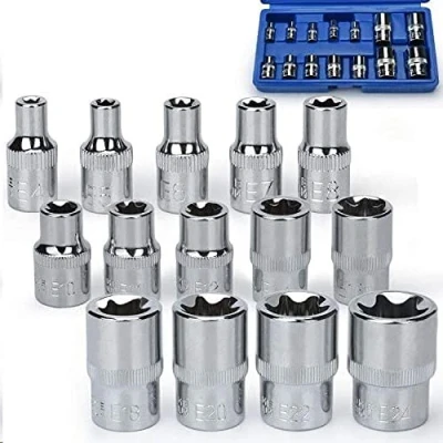 Image de Douille Torx Femelle 14 Pièces,E4 E24 sur rail 1/4&quot;, 1/2&quot;, 3/8&quot;,Coffret Femelle, Outil Pour écrou