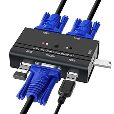 Image de TCNEWCL Commutateur VGA KVM Switch, et USB 2 Port, Brancher pc sur 1 écran, 1080P, 3 Interface 2.0 pour Clavier, Souris, imprimante, Disque U, avec câble in 1.