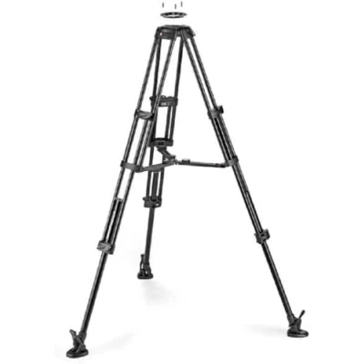 Image de Manfrotto MVTTWINMA Trépied Vidéo en Aluminium à Double Tube avec Entretoise Mi Hauteur Adaptateur de Bol 100mm 75mm 3 Patins Coutchouc Pieds Pointe