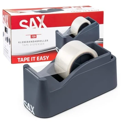 Image de SAX Tape it Easy XXL Dérouleur de ruban adhésif à une main extra lourd pour 1x 50mm ou 2x 25mm ruban, paquets avec fonction porte stylo, antidérapant, anthracite