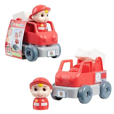 Image de CoComelon, Véhicule avec Figurine, 4 pièces, Construction à Briques, Modèle J.J Camion de Pompier, Jouet pour Enfants dès 18 Mois, GIOCHI PREZIOSI, CCM131