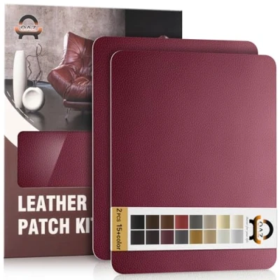 Image de Simili Cuir Autocollant, 28 x 21 cm 2 pièces Patch de réparation en Auto adhésif, Kit pour Sièges D&#039;auto, Canapés, Bateau, Chaises Bourgogne