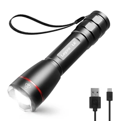 Image de Lepro Lampe Torche Rechargeable, 1000 Lumens de Poche Ultra Puissante, 5 Modes d&#039;éclairage, Étanche IPX7, Zoomable, LED Rechargeable pour Ménage Camping Randonnée Urgence