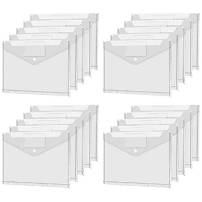 Image de 20PCS Pochettes Plastiques Perforées A4, Pochette Porte Document Plastique, Poche Transparente A4 Documents Portefeuilles Dossiers de Fichiers pour l&#039;organisation